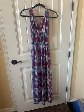 Tie-Dye Maxi Dress in Purple, Blue & White